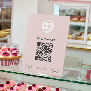 QR Code Logo Bakkerij Roze Zakelijk Reclamebord Met Voetstuk