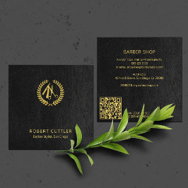 QR CODE logo barber stylist elegant zwart goud Vierkante Visitekaartje
