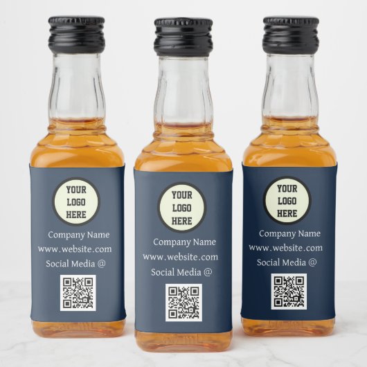 QR Code Logo Bedrijf Navy Blue Bedrijf Likeurfles Etiket (Flessen)