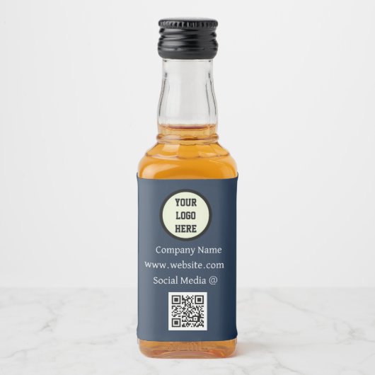 QR Code Logo Bedrijf Navy Blue Bedrijf Likeurfles Etiket (Voorkant)