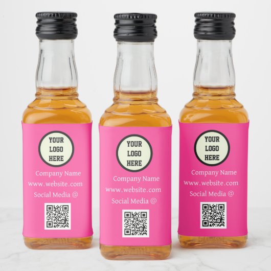 QR Code Logo Bedrijf Roze Zakelijk Bedrijf Likeurfles Etiket (Flessen)