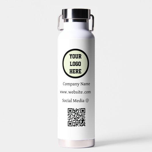 QR Code Logo Bedrijf Zwart Zakelijk Zakelijk Zakel Waterfles (Voorkant)