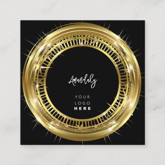 QR Code Logo Black White Golden Lijst Cirkel Vierkante Visitekaartje (Voorkant)