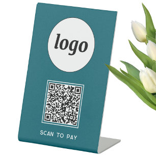 QR Code Logo Business Scan Om Blauwgroen Groen Te  Reclamebord Met Voetstuk