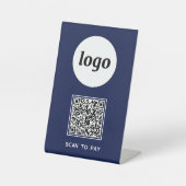 QR Code Logo Business Scan te betalen Navy Blue Reclamebord Met Voetstuk (Voorkant)