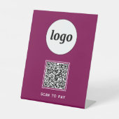 QR Code Logo Business Scan to Pay Magenta Pink Reclamebord Met Voetstuk (Voorkant)