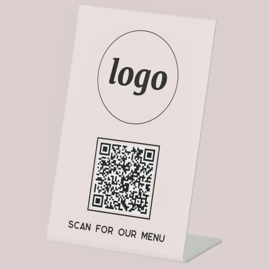 QR Code Logo Business Scan voor Menu Blush Roze Reclamebord Met Voetstuk