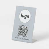 QR Code Logo Business Scan voor Menu Lichtblauw Reclamebord Met Voetstuk (Voorkant)