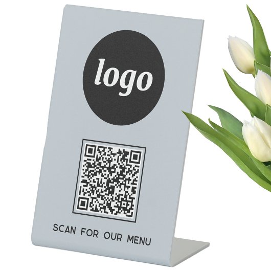 QR Code Logo Business Scan voor Menu Lichtblauw Reclamebord Met Voetstuk