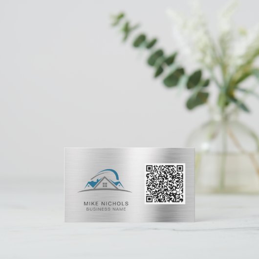 QR-code Logo, dakdekker, bouwvakker, bouwvakker Visitekaartje (Staand voorkant)
