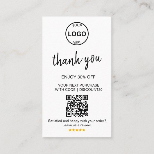 QR Code Logo Dank u Korting Laat ons Review Visitekaartje (Voorkant)