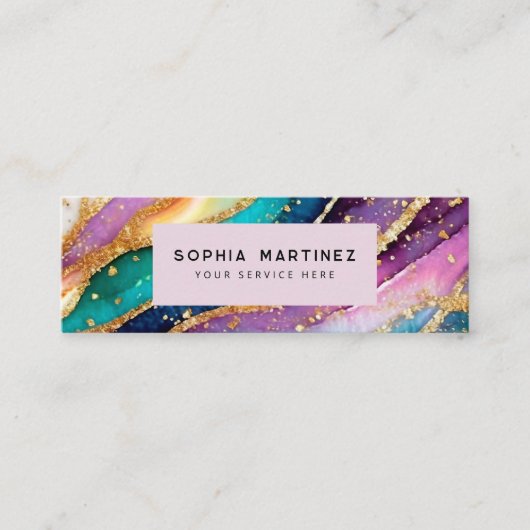 QR Code & Logo Elegant Rainbow Agate gold Glitter  Mini Visitekaartje (Voorkant)