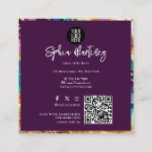 QR Code & Logo Elegant Rainbow Agate gold Glitter Vierkante Visitekaartje (Achterkant)