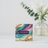 QR Code & Logo Elegant Rainbow Agate gold Glitter Vierkante Visitekaartje (Staand voorkant)
