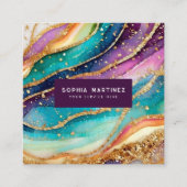 QR Code & Logo Elegant Rainbow Agate gold Glitter Vierkante Visitekaartje (Voorkant)