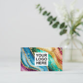 QR Code & Logo Elegante Regenboog Agate goud Glitt Visitekaartje (Staand voorkant)