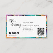 QR Code & Logo Elegante Regenboog Agate goud Glitt Visitekaartje (Achterkant)
