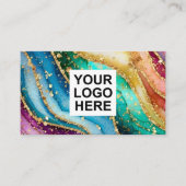 QR Code & Logo Elegante Regenboog Agate goud Glitt Visitekaartje (Voorkant)