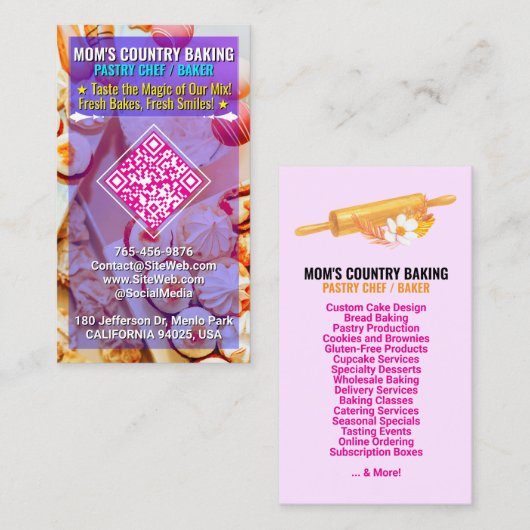QR-code, logo en slogan (Handmade Chef) Cakebakker Visitekaartje (Voorkant / Achterkant)