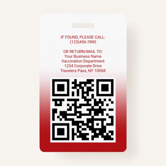 QR-code Logo Foto-ID Covid Vaccine Pass Red Badge (Achterkant)