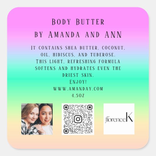 QR CODE LOGO FOTO PRODUCT BALSEM COSMETICS OMBRE VIERKANTE STICKER (Voorkant)
