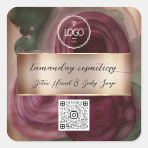 QR Code Logo Foto Product Bedankt Roos Burgundy Vierkante Sticker