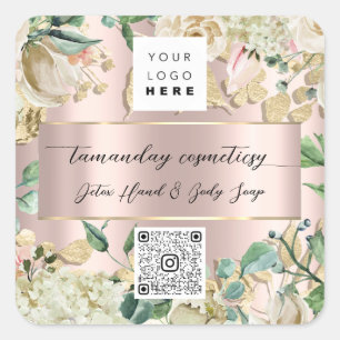 QR Code Logo Foto Product Bedankt Roos Groen Vierkante Sticker
