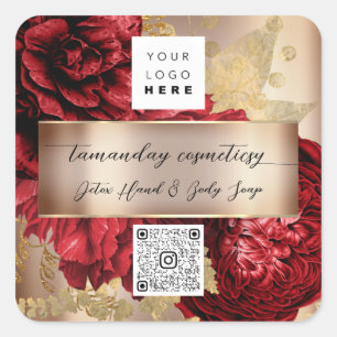 QR Code Logo Foto Product Bedankt Roos Rood Goud Vierkante Sticker