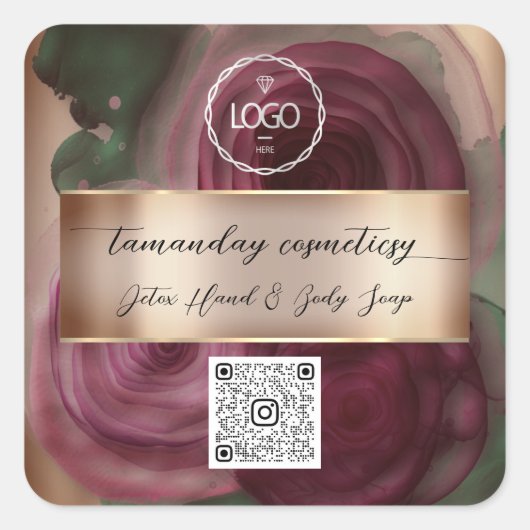QR Code Logo Foto Product Dank Roos Bourgogne Vierkante Sticker (Voorkant)