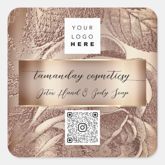 QR Code Logo Foto Product Trouwroos Bruid Vierkante Sticker (Voorkant)