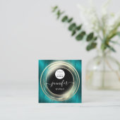 QR Code Logo Glitter Gold Blauwgroen Shop Boutique Vierkante Visitekaartje (Staand voorkant)