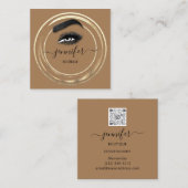QR-code Logo Glitter Gold Brown Eyelash-microblade Vierkante Visitekaartje (Voorkant / Achterkant)