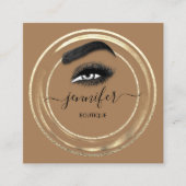 QR-code Logo Glitter Gold Brown Eyelash-microblade Vierkante Visitekaartje (Voorkant)