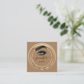 QR-code Logo Glitter Gold Brown Eyelash-microblade Vierkante Visitekaartje (Staand voorkant)