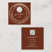 QR-code Logo Glitter Gold Burgundy Lijst Modern Vierkante Visitekaartje (Voorkant / Achterkant)