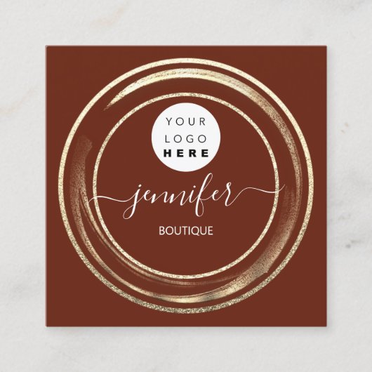 QR-code Logo Glitter Gold Burgundy Lijst Modern Vierkante Visitekaartje (Voorkant)