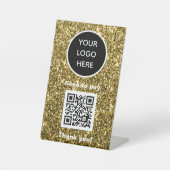 QR Code Logo Glitter Gold Business Scan me Website Reclamebord Met Voetstuk (Voorkant)