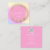QR-code Logo Glitter Gold Lijst Holografen Roze Vierkante Visitekaartje (Voorkant / Achterkant)
