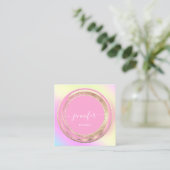 QR-code Logo Glitter Gold Lijst Holografen Roze Vierkante Visitekaartje (Staand voorkant)