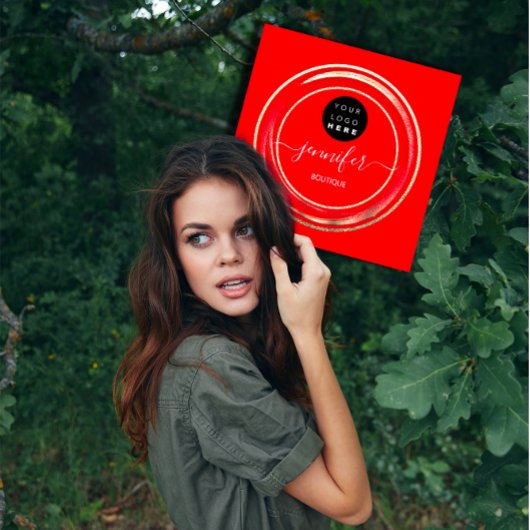 QR Code Logo Glitter Gold Red Shop Boutique Vierkante Visitekaartje