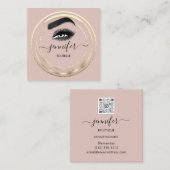 QR Code Logo Glitter Gold Roos Eyelash Extension Vierkante Visitekaartje (Voorkant / Achterkant)