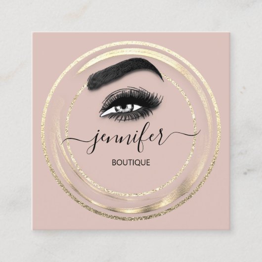 QR Code Logo Glitter Gold Roos Eyelash Extension Vierkante Visitekaartje (Voorkant)