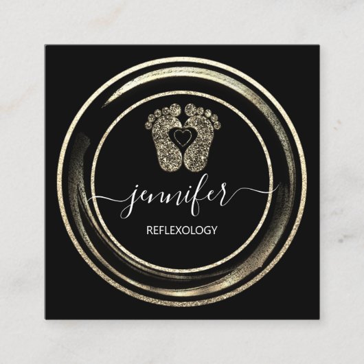 QR Code Logo Gold Black Reflexology Foot Massages Vierkante Visitekaartje (Voorkant)