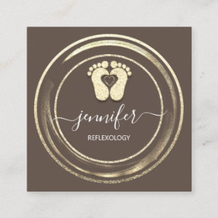 QR-code Logo Gold Brown Reflexology Foot Massage Vierkante Visitekaartje