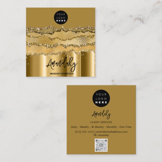 QR Code Logo Gold Glitter Strokes Black Mustard Vierkante Visitekaartje (Voorkant / Achterkant)