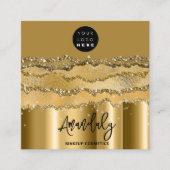 QR Code Logo Gold Glitter Strokes Black Mustard Vierkante Visitekaartje (Voorkant)