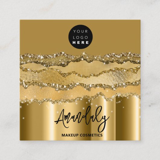 QR Code Logo Gold Glitter Strokes Black Mustard Vierkante Visitekaartje (Voorkant)