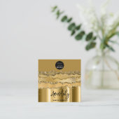 QR Code Logo Gold Glitter Strokes Black Mustard Vierkante Visitekaartje (Staand voorkant)