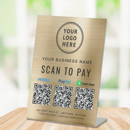 QR-code Logo Gold Reclamebord Met Voetstuk