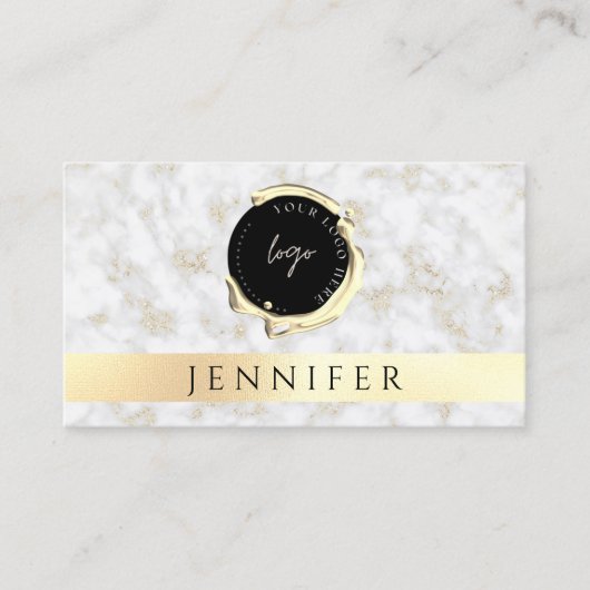 QR Code & Logo Gold Wit Marmer Visitekaartje (Voorkant)